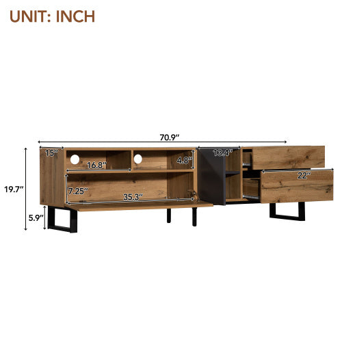 Modern TV Stand For 80'' TV With Double Storage Space, Media Console Table, Entertainment Center With Drop Down Door For Living Room