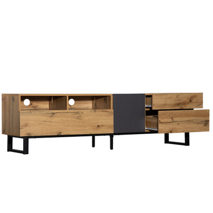 Modern TV Stand For 80'' TV With Double Storage Space, Media Console Table, Entertainment Center With Drop Down Door For Living Room