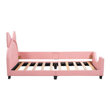 Twin Size Upholstered Daybed With Carton Ears Shaped Headboard