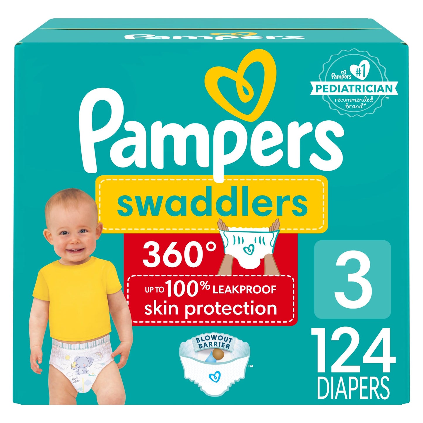 Pampers Swaddlers 360 Pull-On Diapers, Size 3, 156 Count, One Month Supply, for up to 100% Leakproof Skin Protection and Easy Changes