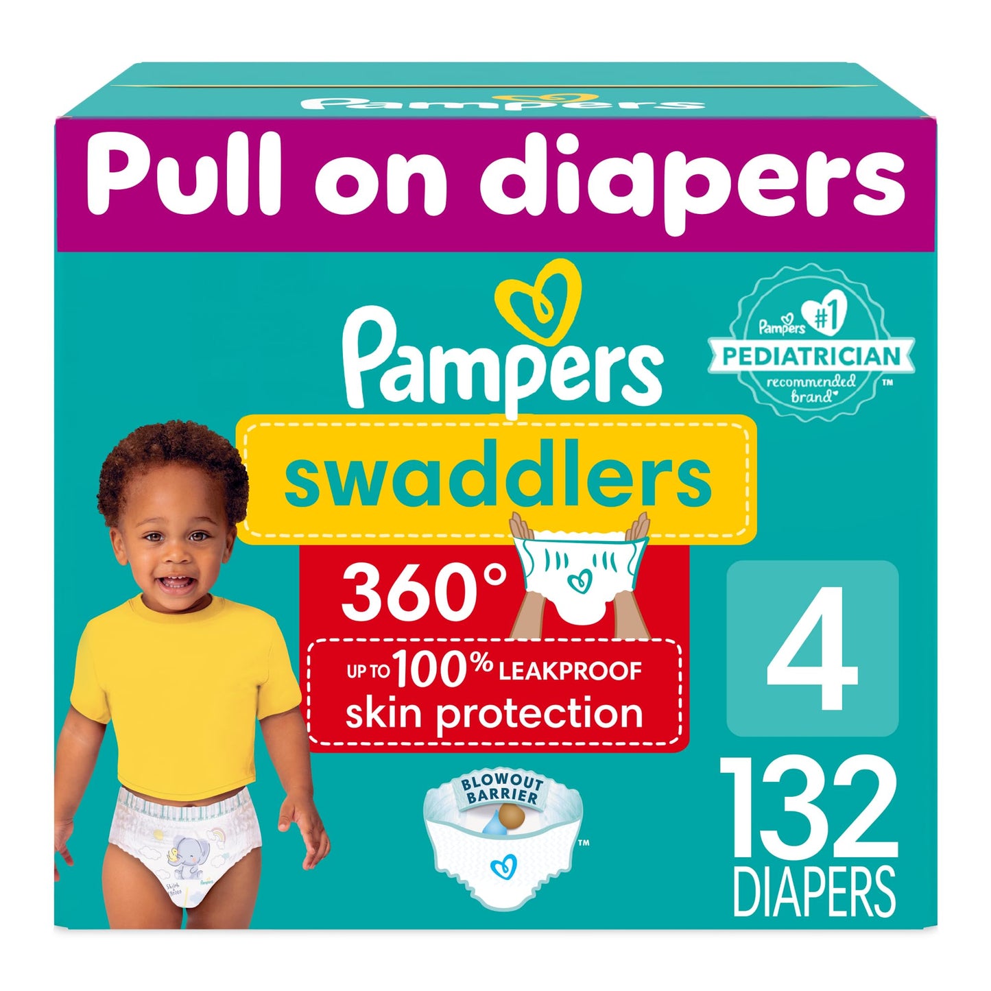 Pampers Swaddlers 360 Pull-On Diapers, Size 3, 156 Count, One Month Supply, for up to 100% Leakproof Skin Protection and Easy Changes