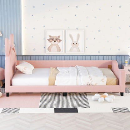 Twin Size Upholstered Daybed With Carton Ears Shaped Headboard