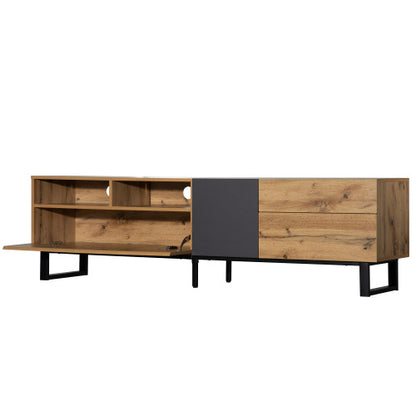 Modern TV Stand For 80'' TV With Double Storage Space, Media Console Table, Entertainment Center With Drop Down Door For Living Room