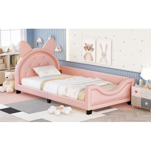 Twin Size Upholstered Daybed With Carton Ears Shaped Headboard