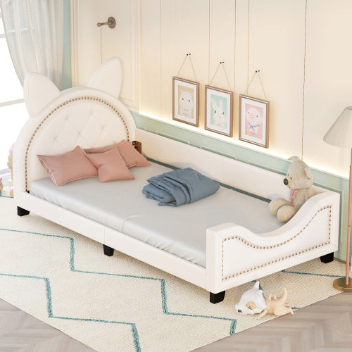 Twin Size Upholstered Daybed With Carton Ears Shaped Headboard