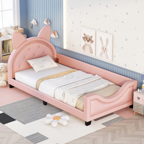 Twin Size Upholstered Daybed With Carton Ears Shaped Headboard